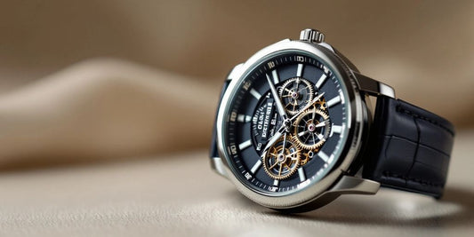 Close-up of a men's automatic mechanical watch.