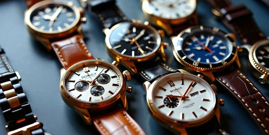 Collection of luxury watches on a sleek surface.