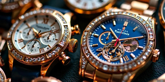 Close-up of elegant luxury watches with intricate designs.