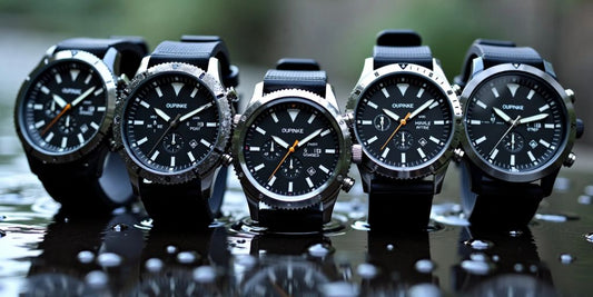 Five OUPINKE waterproof watches in a semi-circle.