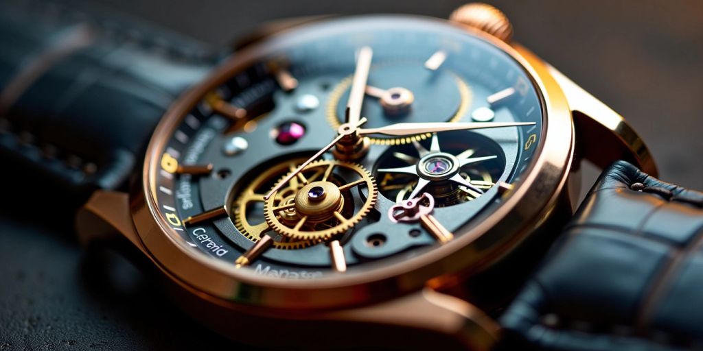 Luxurious Swiss movement watch close-up