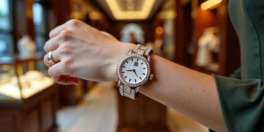 Woman's wrist with a luxury diamond watch