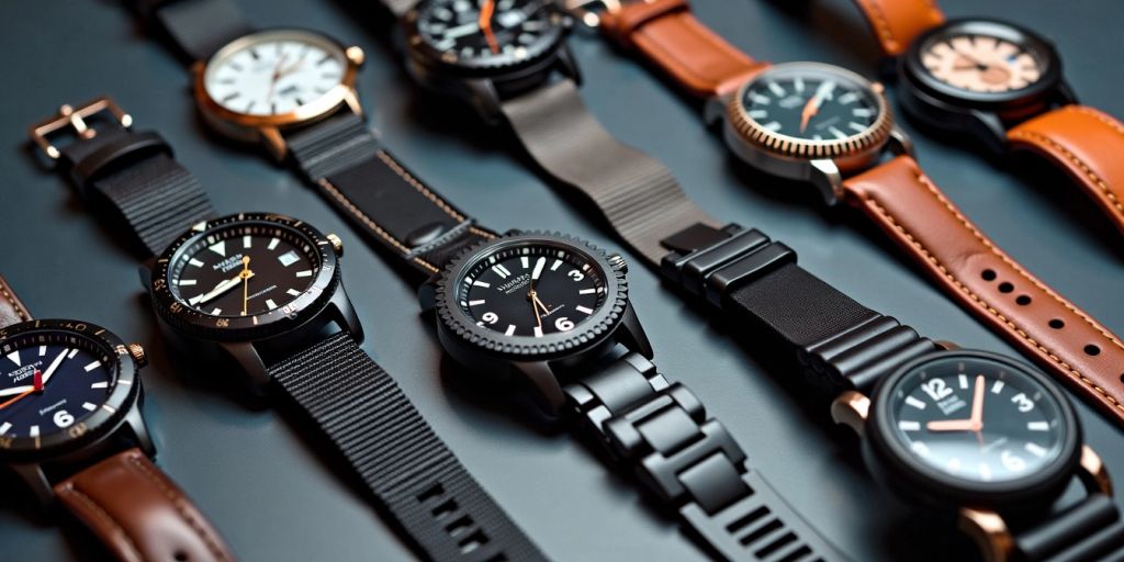 Trendy sports watches for men and women displayed elegantly.