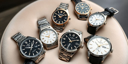 Luxury men's watches on a velvet surface.