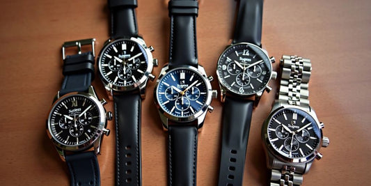 Five Sugess luxury watches on wooden surface