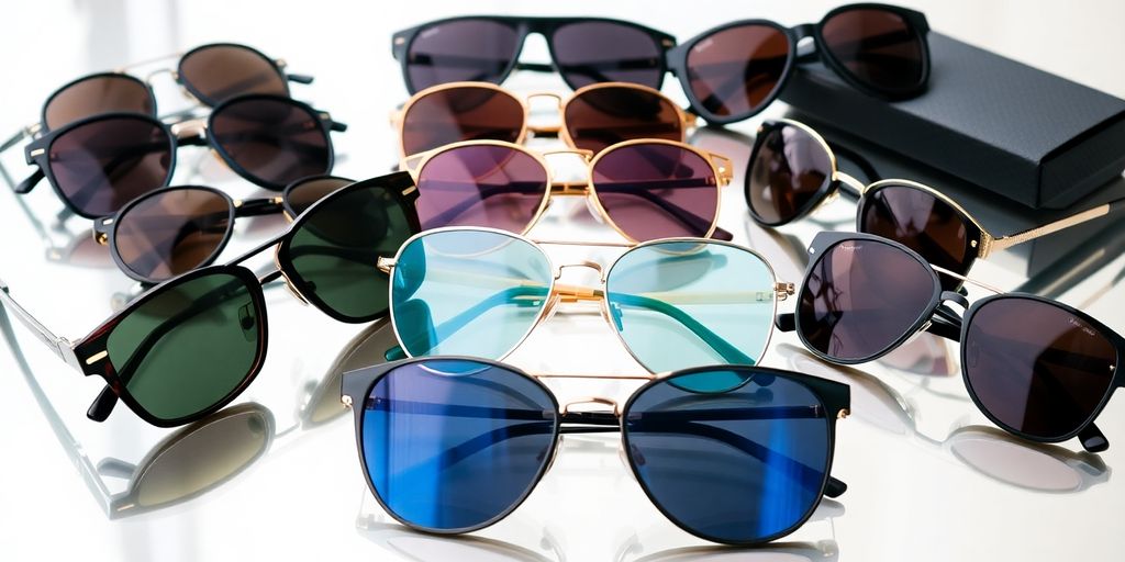 An elegant display of luxury sunglasses on a surface.