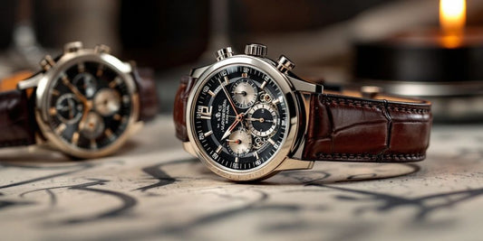 Luxury chronograph watches by Sugess and Oupinke in focus.