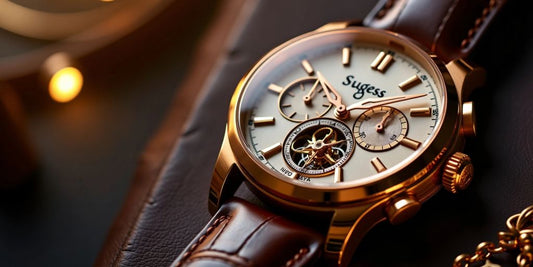 Sugess luxury watch with gold case and leather strap