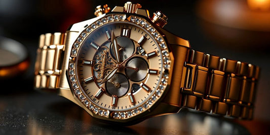 Luxurious gold watch on dark background