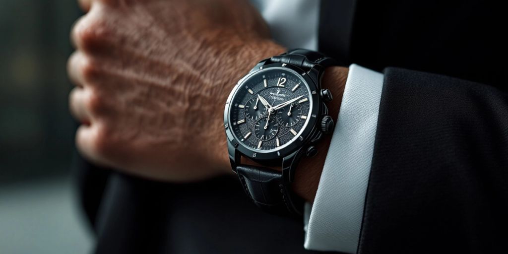 Classic luxury watch with modern fashion accessories.