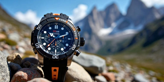 Luxury watch with mountains in background