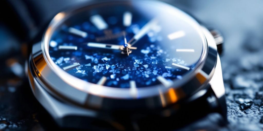 Close-up of a luxurious sapphire watch.