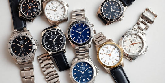 Collection of trending luxury watches on a neutral backdrop.