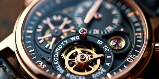 Close-up of an intricate tourbillon watch mechanism.