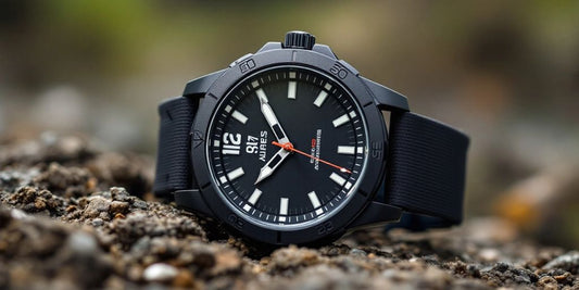 Close-up of a stylish men's waterproof watch.