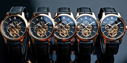 Five luxury skeleton watches with intricate gears