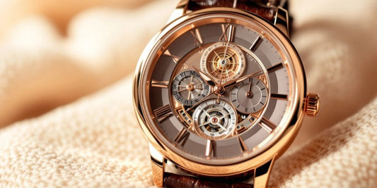 Elegant luxury automatic watch for women on textured surface.