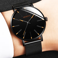 Ultra Thin Minimalist Men's Quartz Watch: Stainless Steel Mesh Belt, Business Elegance