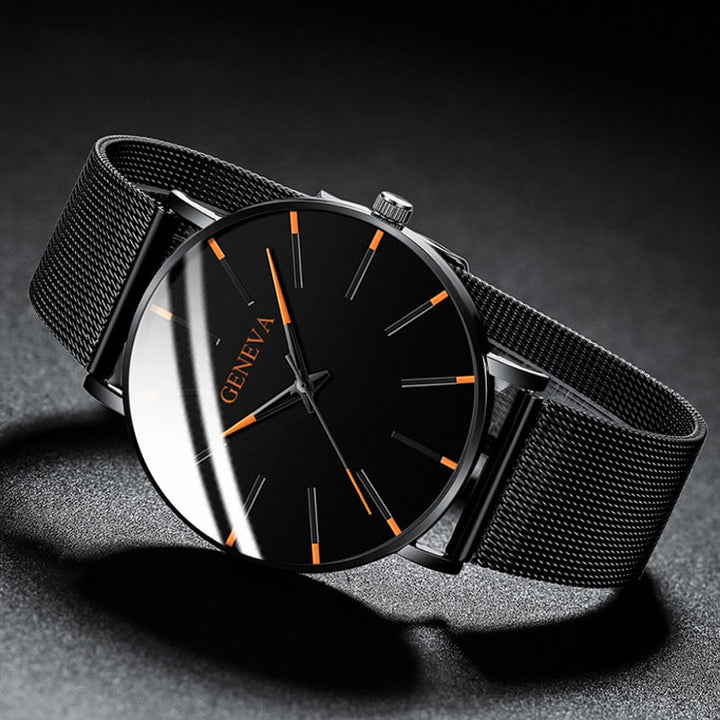 Ultra Thin Minimalist Men's Quartz Watch: Stainless Steel Mesh Belt, Business Elegance