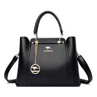 Luxury Designer Soft Leather Handbag: 3-Layer Large Capacity Shoulder Tote