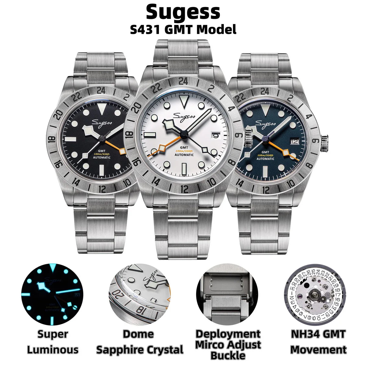 Sugess Luxury GMT Men's Watch