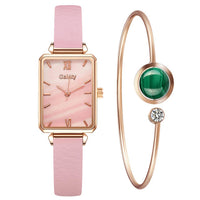 Fashionable Square Ladies Quartz Watch Set - Green Dial, Rose Gold Mesh, by AristoLuxe - AristoLuxe
