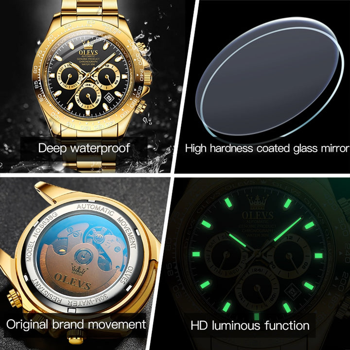 Men's Automatic Mechanical Watch - Deep Waterproof Stainless Steel Strap Scratchproof Wristwatch