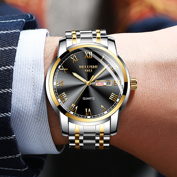 Men's Stainless Steel Business Date Waterproof Luminous Watches - Luxury Sport Quartz Wristwatch - AristoLuxe