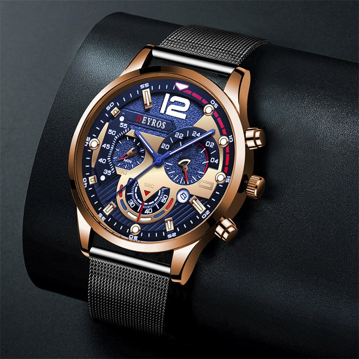 Men's Luxury Gold Stainless Steel Mesh Belt Quartz Watch - Business and Casual Luminous Clock for Men - AristoLuxe