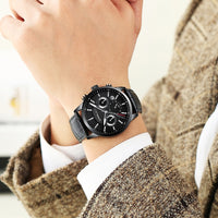 Men's Luxury Chronograph Sport Watch with High-Quality Leather Strap and Quartz Movement - AristoLuxe