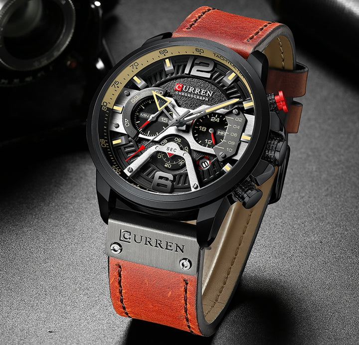 Men's Luxury Military Casual Sport Chronograph Leather Wrist Watch - AristoLuxe Design for Active Men - AristoLuxe