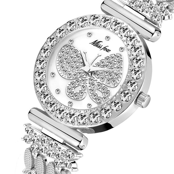 MissFox Butterfly Women's Watch: 18K Gold Plated Elegance with Lab Diamond