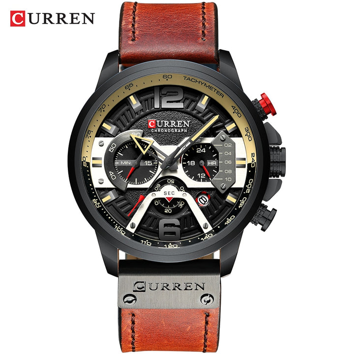 Men's Luxury Military Casual Sport Chronograph Leather Wrist Watch - AristoLuxe Design for Active Men - AristoLuxe